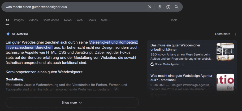 KI-SEO mit Google Suche